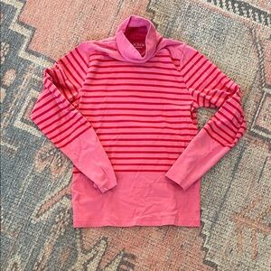 J. Crew Pink and Red Striped Turtleneck